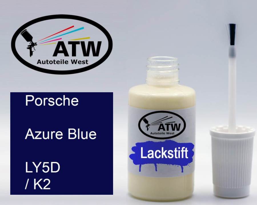 Porsche, Azure Blue, LY5D / K2: 20ml Lackstift, von ATW Autoteile West.